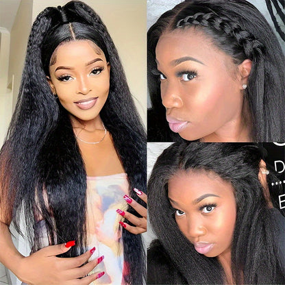 13x4 HD Lace Front Wigs - 38-40 Inch Kinky Straight Human Hair Wigs 250 Density Pre Plucked 12A Frontal Wigs for Women Black