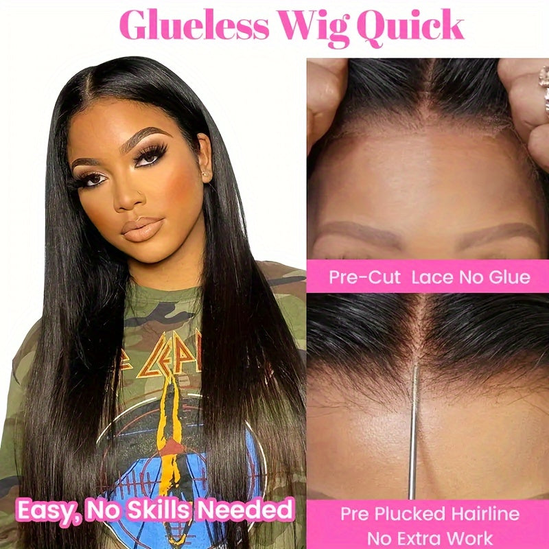 5x5 HD Lace Put On And Go Glueless Closure Wigs Human Hair Straight Human Hair Pre Plucked Pre Cut No Glue 3 Seconds To Wear Glueless Wig Transparent Lace Front Wigs Human Hair Wig For Women Pre Bleached Knots 180 Density