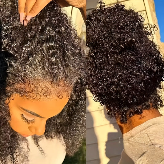 250% 4C Edges Kinky Curly Human Hair Wigs Short Kinky Curly Bob Wig 13X4 HD Lace Front Wig With Curly Baby Hair Pre Bleached Pre Plucked Premium Afro Kinky Curly Human Hair Natural Realistic Scalp Zero Stress Wear Larger Brea