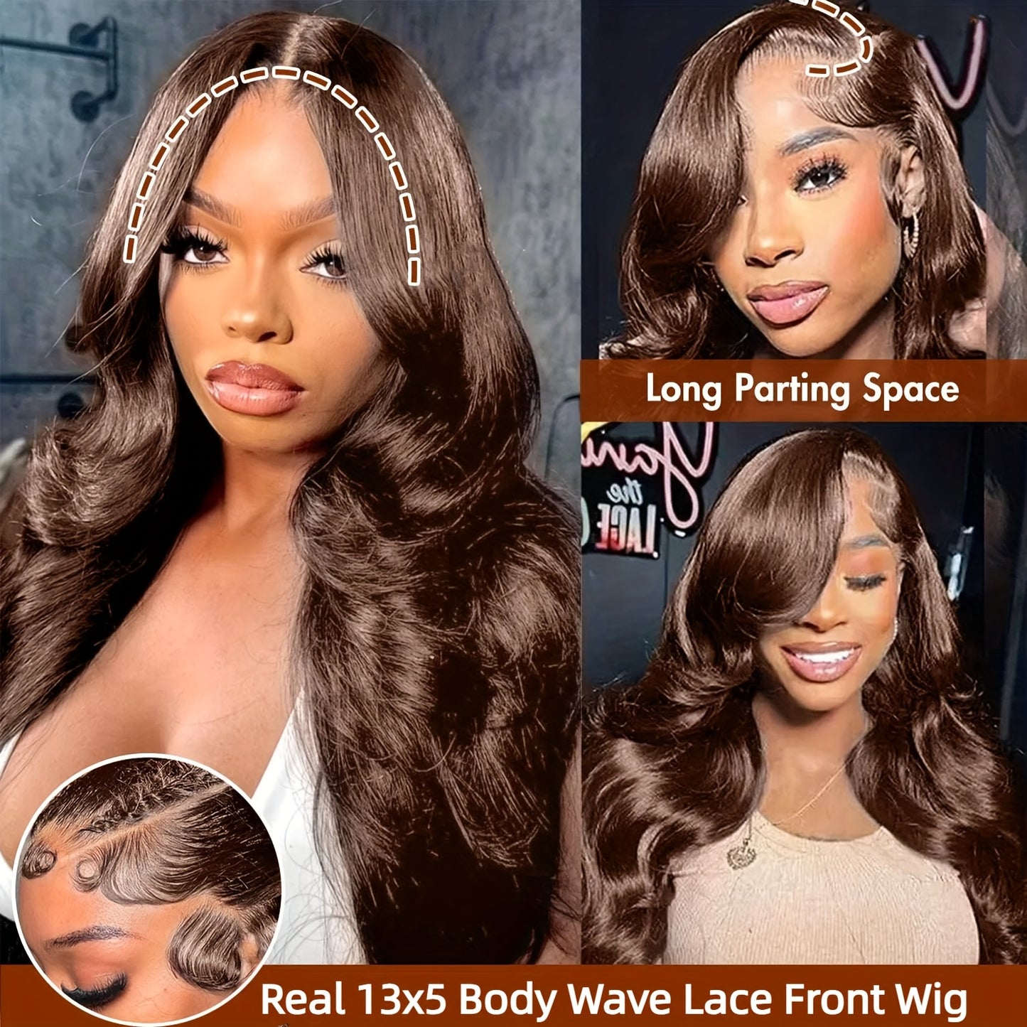 280% 13x4 #2 Body Wave Human Hair Wig HD Lace Dark Brown Body Wave Lace Frontal Wig Transparent Swiss Lace Colored Lace Front Wig Human Hair Wigs Chocolate Brown Body Wave Wig With Natural Hairline Three Part Body Wave Lace F