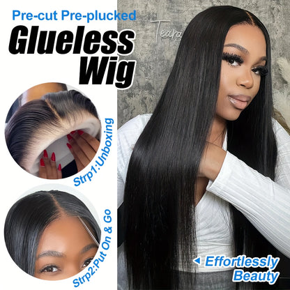 5x5 HD Lace Put On And Go Glueless Closure Wigs Human Hair Straight Human Hair Pre Plucked Pre Cut No Glue 3 Seconds To Wear Glueless Wig Transparent Lace Front Wigs Human Hair 250% Density