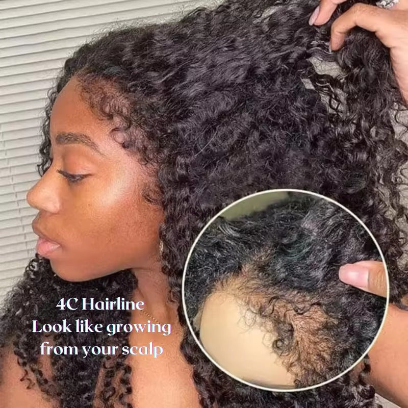 4C Kinky Curly Human Hair Wig with 13x4/13x6 Breathable Lace Front & Youngsters Hair - Undetectable Invisible Edge, Soft Water Wave Texture, Mixed Color (Black) 18-30 Inch for Everyday & Special Occasions, Special Occasion Wi
