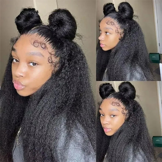 13x4 HD Lace Front Wigs - 38-40 Inch Kinky Straight Human Hair Wigs 250 Density Pre Plucked 12A Frontal Wigs for Women Black