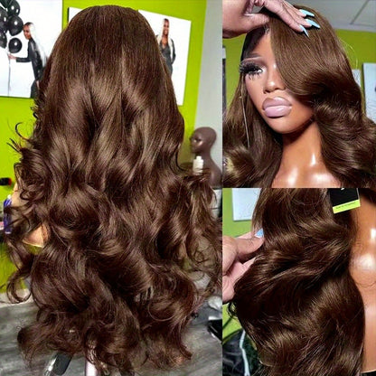 280% 13x4 #2 Body Wave Human Hair Wig HD Lace Dark Brown Body Wave Lace Frontal Wig Transparent Swiss Lace Colored Lace Front Wig Human Hair Wigs Chocolate Brown Body Wave Wig With Natural Hairline Three Part Body Wave Lace F