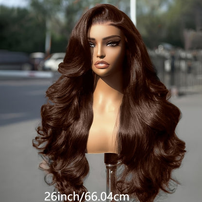 280% 13x4 #2 Body Wave Human Hair Wig HD Lace Dark Brown Body Wave Lace Frontal Wig Transparent Swiss Lace Colored Lace Front Wig Human Hair Wigs Chocolate Brown Body Wave Wig With Natural Hairline Three Part Body Wave Lace F