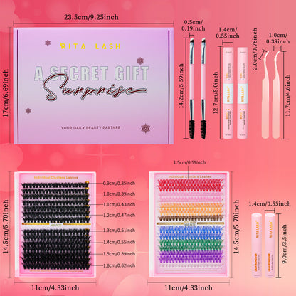 DIY Individual Eyelash Kit, 1 Box Mixed Length & Styles Natural Look Eyelashes Extension, 5pcs Self Cluster Curl Eyelashes,2pcs Bond&Seal, 2pcs Lash removers, 2pcs tweezers, 2pcs lash brush, Make up Kit