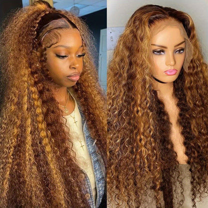 200 Density Glueless Ombre Highlight Wig Human Hair Curly Loose Deep Wave Lace Frontal Wig 4/27 Colored Brazilian 13x4 Lace Front Wigs for Women