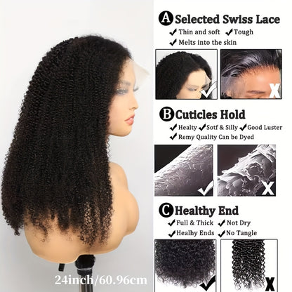 250% Density 4C Kinky Curly Human Hair Wig with 13x4 HD Lace Front - Pre-Bleached & Pre-Plucked Baby Hair, Breathable Swiss Lace for Zero Stress Wear, Realistic Scalp & Summer Comfort (Afro Curly, All Ethnicities), Comfortabl