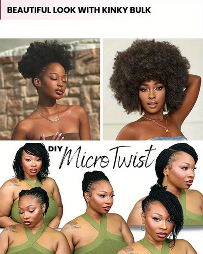 Afro Kinky Bulk Hair No Attachment 100% Remy Dreadlock Hair Peruvian Afro Kinky Bulk Natural Color Kinky Curly Hair for Twist Crochet Braiding Hair 100% Remy Human Bulk Hair