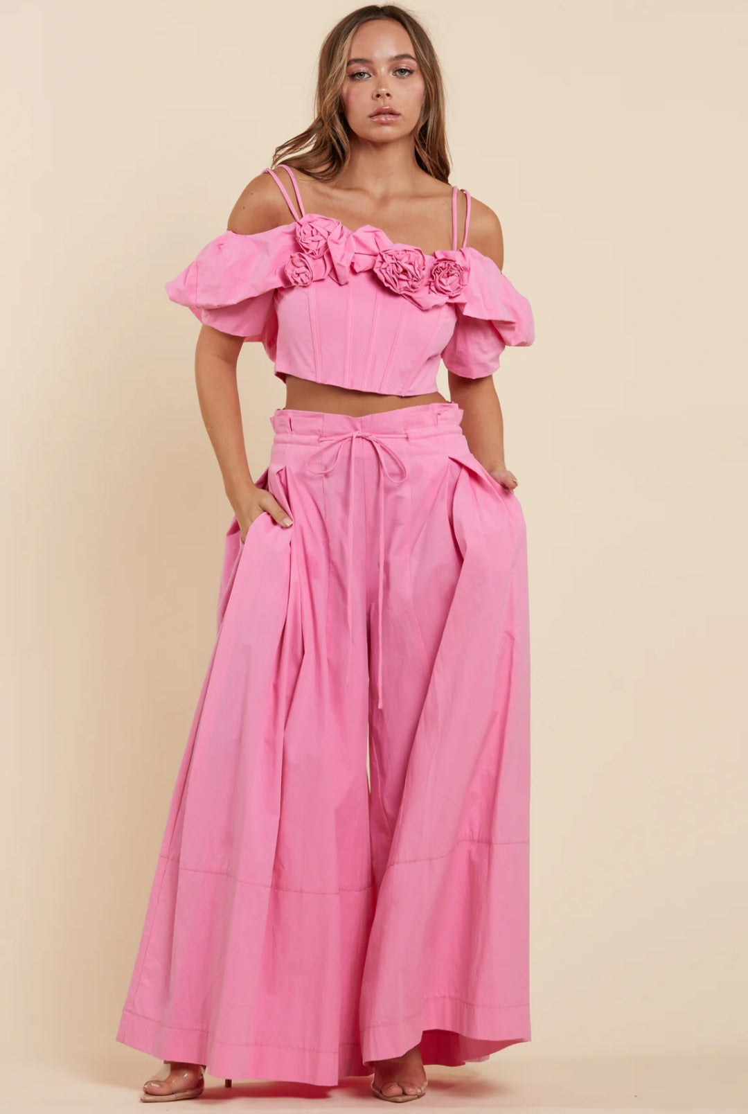 Chic Luxurios Blossom Pink Fashion Floral Two-Piece Set