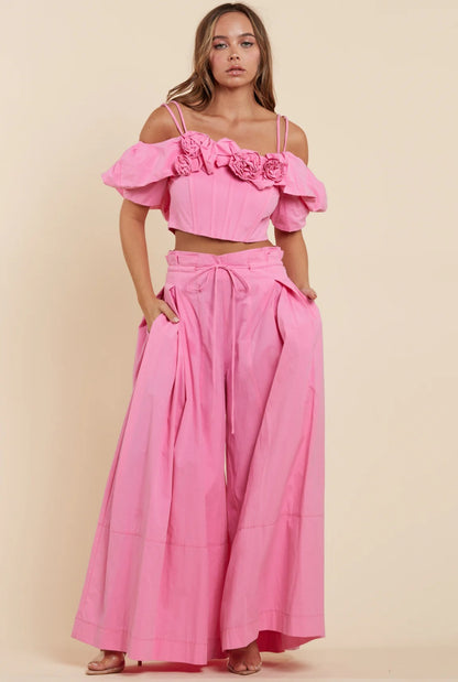 Chic Luxurios Blossom Pink Fashion Floral Two-Piece Set