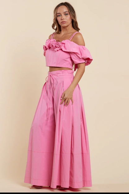 Chic Luxurios Blossom Pink Fashion Floral Two-Piece Set